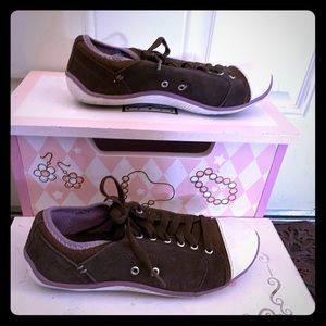 ‘Jamie’ by Dr. Scholl’s brown w/purple trim Sz. 6